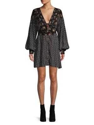 Free People Floral Blouson-sleeve Mini Dress