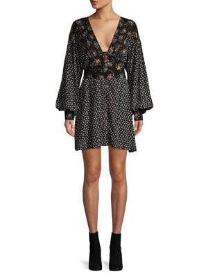 Free People Floral Blouson-sleeve Mini Dress