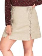 City Chic Plus Lace-up A-line Suede Mini Skirt