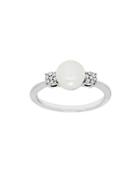 Lord & Taylor 7.5mm White Round Freshwater Pearl, White Diamond & Sterling Silver Ring