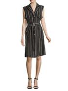 Jones New York Belted Pinstripe Flap Dress