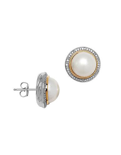 Lord & Taylor 11mm White Pearl, Diamond And 14k Yellow Gold Stud Earrings