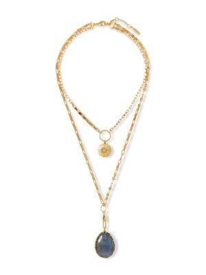 Sole Society Charms & Links Goldtone, Labradorite And Crystal Multi-row Charm Necklace