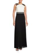 Kay Unger Colorblock Pleated Gown