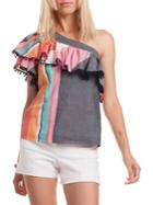 Trina Turk Striped One-shoulder Top