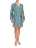 Jessica Simpson Plus Arielle Embroidered Belted Long-sleeve Dress