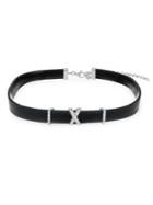 Lord & Taylor Sterling Silver, Rubber & Bar Charm Crystal Choker Necklace