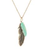 Lucky Brand Sun Kissed Moments Semi-precious Rock Crystal Dual-tone Patina Feather Long Necklace