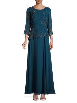 J Kara Embellished Quarter-sleeve Dress