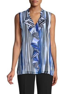Karl Lagerfeld Paris Striped Ruffle-front Blouse