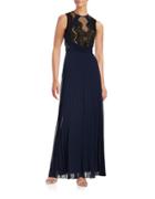 Xscape Pleated Lace-accented Gown