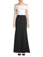 Betsy & Adam Two-tone Off-the-shoulder Sheath Dress