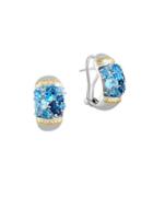 Effy Sterling Silver, 18k Yellow Gold And Blue Topaz Omega Earrings