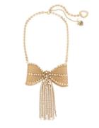 Betsey Johnson Anchors Away Large Mesh Crystal Bow Fringe Necklace