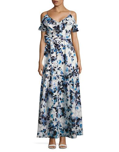 Eliza J Cold-shoulder Floral-print Gown