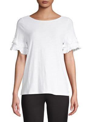 Rafaella Tiered Eyelet Cotton Blend Top