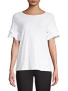 Rafaella Tiered Eyelet Cotton Blend Top