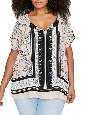 Addition Elle Michel Studio Plus Splitneck Mixed-media Printed Poncho