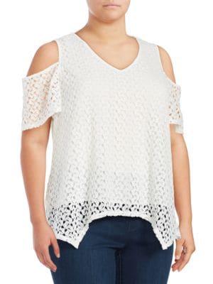 Chelsea & Theodore Plus Cold-shoulder Lace Top