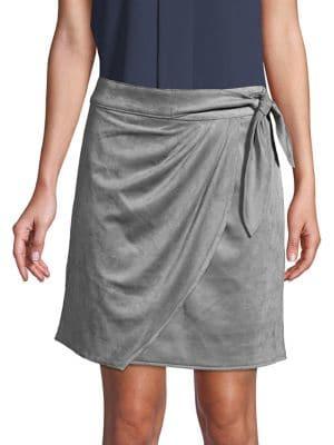 H Halston Faux Suede Wrap Skirt