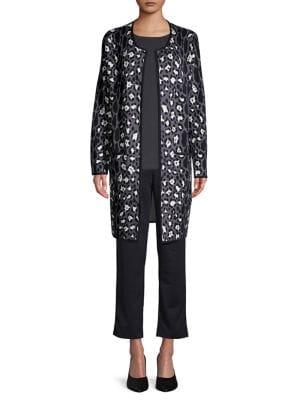 Jones New York Printed Open-front Cotton-blend Coat