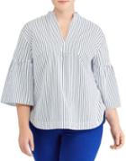 Lauren Ralph Lauren Plus Striped Bell-sleeve Cotton Shirt