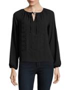 Lord & Taylor Petite Solid Embroidered Peasant Blouse