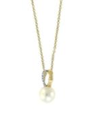 Effy Two-tone 14k Gold, 7.5mm White Pearl & Diamond Pendant Necklace