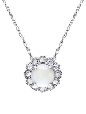 Sonatina 10k White Gold & Opal Flower Birthstone Pendant Necklace