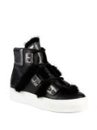 Meline Faux Fur-trimmed Leather High-top Sneakers