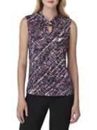Tahari Arthur S. Levine Printed Twist-neck Keyhole Blouse