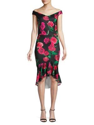 Quiz Floral Dip Hem Sheath Dress