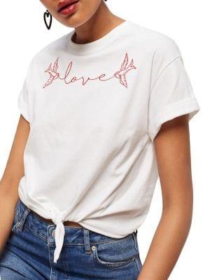 Miss Selfridge Love Bird Embroidered Tee