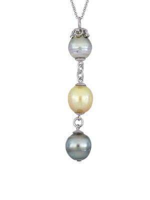 Sonatina Sterling Silver, 9-11mm Grey, Black & Gold Pearl Pendant Necklace