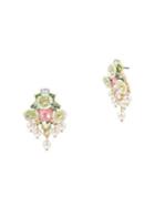 Betsey Johnson Goldtone Mixed Flower And Stone Cluster Button Earrings