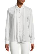 T Tahari Pleated Button Front Blouse
