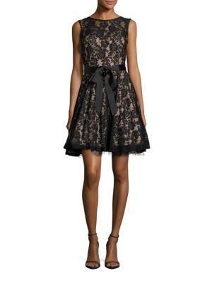 Betsy & Adam Floral Lace Sash Fit-&-flare Dress