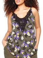 Addition Elle Michel Studio Tropical Floral And Lace Trapeze Tank