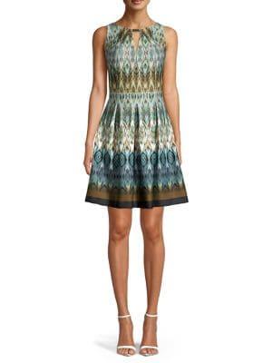 Gabby Skye Printed Keyhole Fit-&-flare Dress