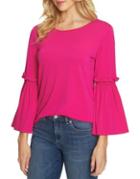 Cece Smocking Crepe Knit Bell-sleeve Top