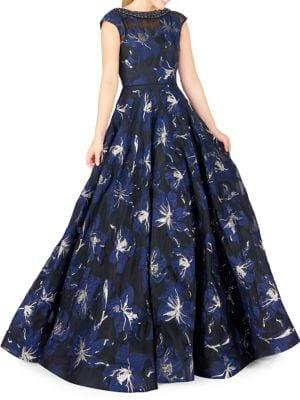 Mac Duggal Embellished Jacquard Fit-&-flare Gown