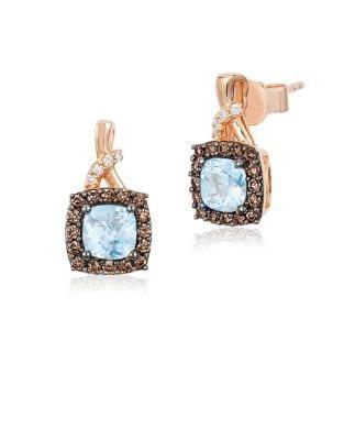 Le Vian Chocolatier Vanilla Diamonds, Chocolate Diamonds, Sky Blue Topaz And 14k Strawberry Gold Stud Earrings