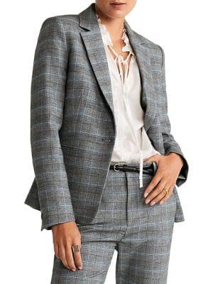 Mango Structured Plaid Blazer