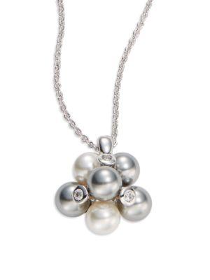 Nadri Faux Pearl And Crystal Cluster Necklace