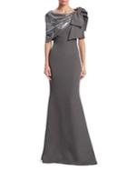 Badgley Mischka Platinum Sequin Asymmetric Bow Mermaid Gown