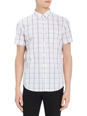Calvin Klein Short-sleeve Windowpane-check Pocket Shirt
