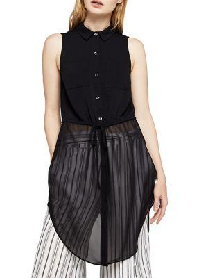 Bcbgeneration Mixed-media Sleeveless Drawstring Top