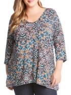 Karen Kane Plus Printed Three-quarter Sleeve Swing Top