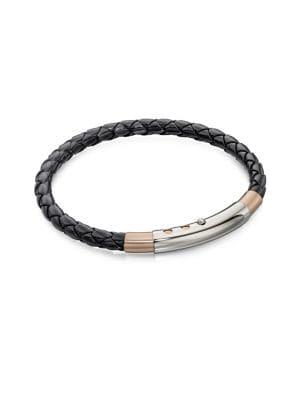 Fred Bennett Stainless Steel, Rose-goldplated & Black Leather Push-button Slider Bracelet
