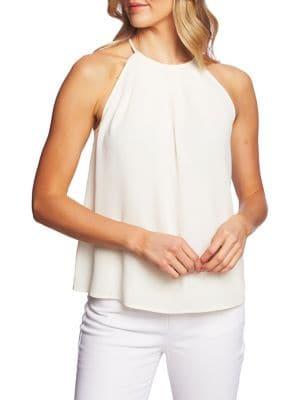 Cece Desert Floral Sleeveless Pleated Halter Top